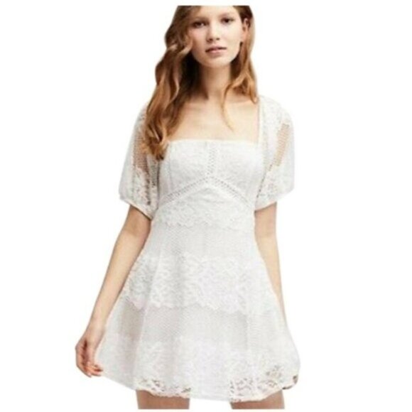 Free People Ivory Be Your Baby Lace Baby doll Dress Size Large - Picture 1 of 9